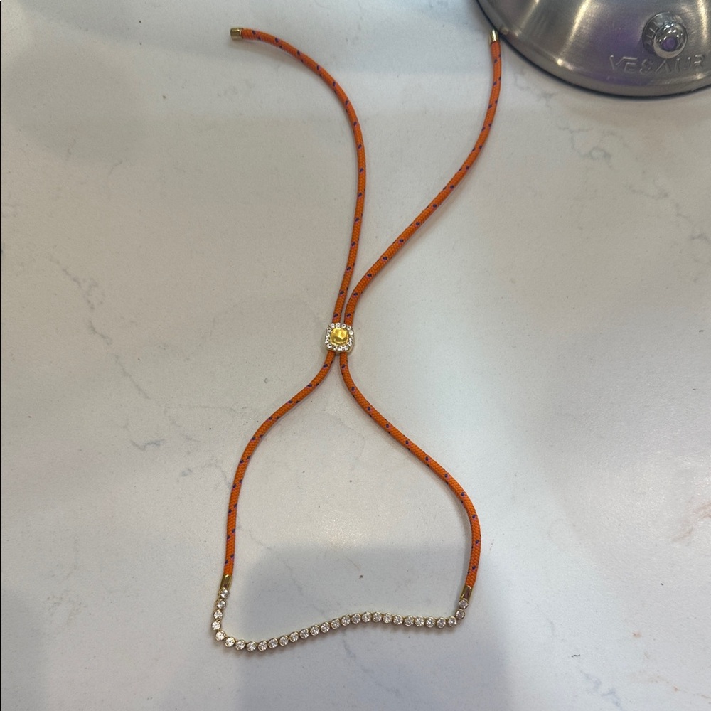 Adjustable Orange Cord Necklace with Crystal Strand